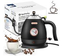 Electric Gooseneck Kettle with Temperature Display, Small Black Pour Over Coffee Kettle, 100% Stainless Steel Hot Water Boiler, 1000W Fast Boil Drip Brew Mini Tea Pot with Auto Shut-Off for Home(0.8L)