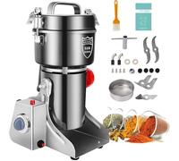 Electric Grain Mill Grinder with Timer, Overload Protection & Open-Cover-Stop, Stainless Steel for Spice Herbs Coffee Rice Pepper Corn