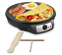 Electric Griddle Crepe Maker Cooktop - Nonstick 12 Inch Aluminum Hot Plate with LED Indicator Lights & Adjustable Temperature Control - Wooden Spatula & Batter Spreader Included - NutriChef PCRM12EU