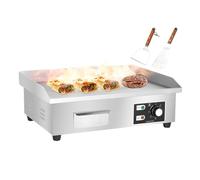 Electric Griddle Teppanyaki Grill, Stainless Steel Hotplate Pancake Maker for Commercial Use, Features Raised Baffle, Oil Storage Box, Rubber Feet, 3000W