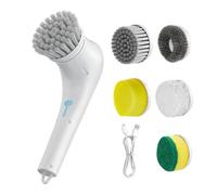 Electric Grill Cleaner, Cleaning Kit With Heads, Cordless BBQ Scrubber Tool, 5 Replacement Heads, LED Indicator Light, White, For Bathroom Grout Stove Furniture Kitchen Carpet RV