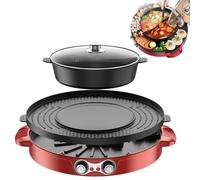 Electric Grill & Hot Pot 2-in-1, Smokeless Indoor BBQ with Dual Zone Cooking, Non-Stick Divider for 2-8 People, 2200W Fast Heating, Easy to Clean