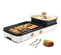 Electric Grill Hot Pot with Dual Temp Control, Smokeless Indoor Korean BBQ, Multifunctional Cooker for Family Gatherings