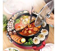 Electric Grill Indoor Hot Pot Multifunctional Non-Stick Korean Hot Pot with Divider - Separate Dual Temperature Control, Smokeless Korean BBQ Shabu Shabu Pot for Outdoors