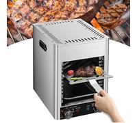Electric Grill & Portable Oven, 1700W, 800℃ Temp Control, 10 Min Timer, Stainless Steel Indoor Grill for Meat, Seafood & Veggies with 2 Trays & Handles