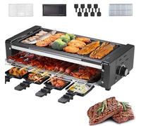 Electric Grill with Non-Stick Coating, Large Cooking Capacity, Includes Grilling Mesh, Baking Tray, Grease Tray, and Handle Discs for Versatile Cooking