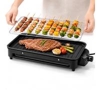 Electric Grilland Griddle Plate, 2-in-1 Indoor & Outdoor Table Top Grill BBQ, 1500W 5 Gear Adjustable Temperature, Smokeless Barbecue Cooking Grill with Non-Stick Plate, Removable Drip Tray