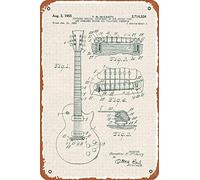 Electric Guitar 1955 Official Patent Diagram Tan Color Stringed Instrument Music Musician Rock Roll Band Decoration Metal Tin Signs Room Stuff Wall Decor Sign 8x12 Inch