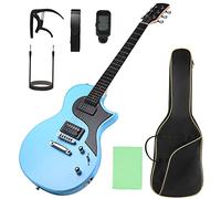 Electric Guitar Beginner Guitar 40.2 Inch Solid Poplar Body Maple Neck Laurel Fingerboard HH Pickups Les Paul Style with Gig Bag Tuner (Color Options) (Blue)