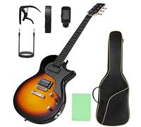 Electric Guitar Beginner Guitar 40.2 Inch Solid Poplar Body Maple Neck Laurel Fingerboard HH Pickups Les Paul Style with Gig Bag Tuner (Color Options) (Brown)
