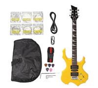 Electric Guitar Beginner Kit, 24 Fret Yellow Flame Shaped Electric Guitar Beginner Kit with Picks Strings Handle Strap