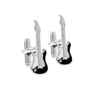 Electric Guitar Black and Silver Cufflinks - Unique Music-Themed Men’s Accessory, Ideal Gift for Guitarists and Music Lovers
