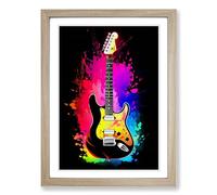 Electric Guitar Colour Field Framed Wall Art Print A2 Oak | Ready to Hang, Premium Gi Paper, Fade-Resistant Inks, Securely Packaged, UK Made