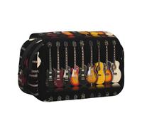 Electric Guitar Double Layer Flip-Top Pencil Case,Large Capacity 50 Pens Organizer, Durable Polyester Stationery Holder for School, Art Travel (All-Over Print)