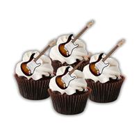 Electric Guitar Edible Cupcake Toppers - 5cm/2 Inch Tall Precut Wafer Cake Decorations for Rock Star & Music-Themed Parties (Pack of 24)