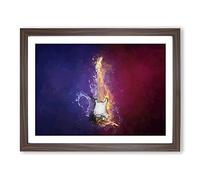 Electric Guitar Elements In Abstract Modern Art Framed Print | A3 Walnut Framed Wall Art | Ready to Hang | Abstract Music Picture | Living Room Bedroom Lounge Office
