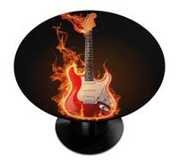 Electric Guitar Fire Round Fitted Tablecloth with Elastic Edge, Round Tablecloth Waterproof Table Protector Cover for Kitchen Dinning Room Picnic Party, 45"-56" Round