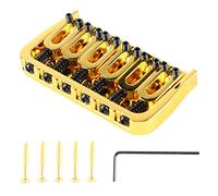 Electric Guitar Fixed Bridge, Metal Adjustable Professional Replacement Bridge for Telecaster, Durable Fixed Bridge with Hex Screws for Pitch Accuracy and Vibration (Gold with Black Screws)