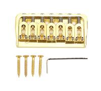Electric Guitar Fixed Short Bridge, 7 String Hardtail Non Tremolo Bridge, Through Body Design Golden Metal Replacement Part for Electric Guitars with Screws and Wrench