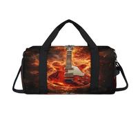 Electric Guitar Flames Sport Duffel Bag with Shoes Compartment Overnight Weekender Bags Travel Gym Luggage Organizer for Women Men Kids Girls Boys