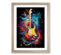 Electric Guitar Framed Wall Art Print A2 Oak | Ready to Hang, Premium Gi Paper, Fade-Resistant Inks, Securely Packaged, UK Made