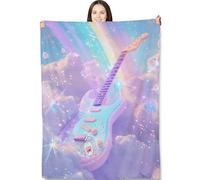 Electric Guitar Galaxy Throw Blanket for Adults Kids, 60x80 in, Guitar Theme Flannel Blankets for Bedroom, Couch, Travel, Home Decor, Fuzzy Soft Cozy Warm Gifts