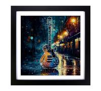 Electric Guitar Impressionism Framed Print | 18x18 Inch Black Framed Wall Art | Ready to Hang | Impressionist Music Picture | Living Room Bedroom Lounge Office