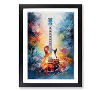 Electric Guitar Impressionism Framed Wall Art Print A2 Black | Ready to Hang, Premium Gi Paper, Fade-Resistant Inks, Securely Packaged, UK Made