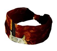 Electric Guitar in Flames Burning Fire Soft Wide Headbands, Headband for Women, Non Slip Workout Hairbands for Yoga Fitness Travel Gym, Hair Accessories