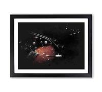 Electric Guitar In The Shadows Paint Splash Modern Art Framed Print | A2 Black Framed Wall Art | Ready to Hang | Modern Music Picture | Living Room Bedroom Lounge Office
