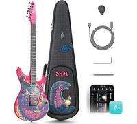 Electric Guitar Inspire Shinichi Kobayashi Dragon Flame 39" Smart Electric Carbon Fiber Guitarra with 15W Wireless Speaker, 20 Distinct Tones, Onboard Presets, Charging Cable, Adjusting Wrench, Pick a