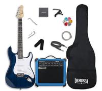Electric Guitar Kit With 20W Normal Size Non-Recharge Amplifier Trans Blue Color Amp And Guitar SSS Pickup Single Tremolo Bridge Blue Amp Bundle (ST, Trans Blue)