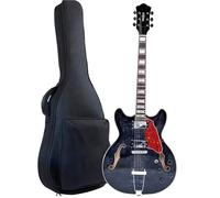 Electric Guitar Kits Jazz Electric Guitar Semi Hollow Body Trapeze Tailpiece Bridge With Gig Bag(Black)