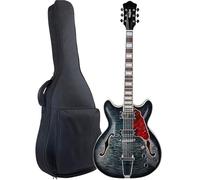 Electric Guitar Kits Jazz Electric Guitar Semi Hollow Body Trapeze Tailpiece Bridge With Gig Bag(Black 1)