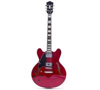 Electric Guitar Kits Semi Hollow Jazz Hand Made F Hole Cherry Red And Sunset Left Hand Electric Guitar(Red)