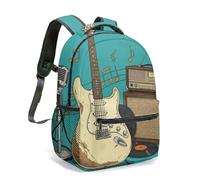 Electric Guitar Lightning Energy Print Backpack Black Modern Abstract School Bag Durable Polyester 40cm (15.6") Laptop Rucksack for Teens Students (07)