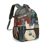 Electric Guitar Lightning Energy Print Backpack Black Modern Abstract School Bag Durable Polyester 40cm (15.6") Laptop Rucksack for Teens Students (05)