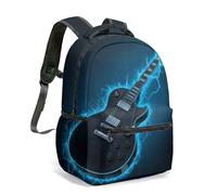 Electric Guitar Lightning Energy Print Backpack Black Modern Abstract School Bag Durable Polyester 40cm (15.6") Laptop Rucksack for Teens Students (01)
