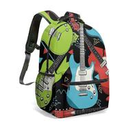Electric Guitar Lightning Energy Print Backpack Black Modern Abstract School Bag Durable Polyester 40cm (15.6") Laptop Rucksack for Teens Students (11)