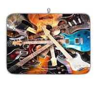 Electric Guitar Lightnings Microfibre Dish Drying Mat Guitar Absorbent Dish Drying Drainers Mats for Kitchen Spoon Glass Plate 45.7 x 60.9 cm