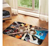 Electric Guitar Music Printed,Waterproof Pet Feeding Mat,PU Leather Placemats for Cat Dog Water Bowl,Food Mats,30x45cm
