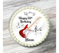 Electric Guitar Music Themed Personalised Cake Topper, 7.5" Round