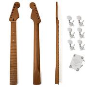 Electric Guitar Neck Kit for Fender Strat Style - Roasted Maple Neck with Chrome Tuners and Neck Plate, 22 Frets, Matte Finish
