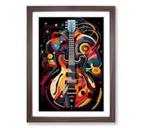 Electric Guitar Orphism Framed Wall Art Print A2 Walnut | Ready to Hang, Premium Gi Paper, Fade-Resistant Inks, Securely Packaged, UK Made