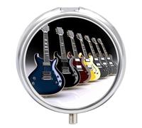 Electric Guitar Pill Box Small Round Pill Case Portable Travel Pill Container Multi-Functional Moisture Proof Metal Medicine Pill Organizer Box for Vitamins Fish Oil