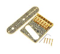 Electric Guitar Saddle Bridge Plate, Adjustable Carved Pattern Golden Guitar Bridge Set, Metal Roller Saddle Bridge with Wrench and Screws, Replacement for Electric Guitar Parts