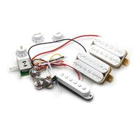 Electric Guitar Single Coil Pickup Set HSH Guitar Humbucker Pickups With 5-way Converter 500K Potentiometer 2T1V Wiring Harness Prewired Black/White(White)