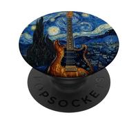 Electric Guitar Starry Night Van Gogh Impressionist Art PopSockets Adhesive PopGrip