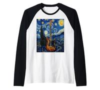 Electric Guitar Starry Night Van Gogh Impressionist Art Raglan Baseball Tee