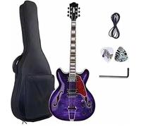 Electric Guitar Starter Beginner Pack Semi Hollow Handmade F Hole Purple Cherry Red Jazz Electric Guitar(Purple)